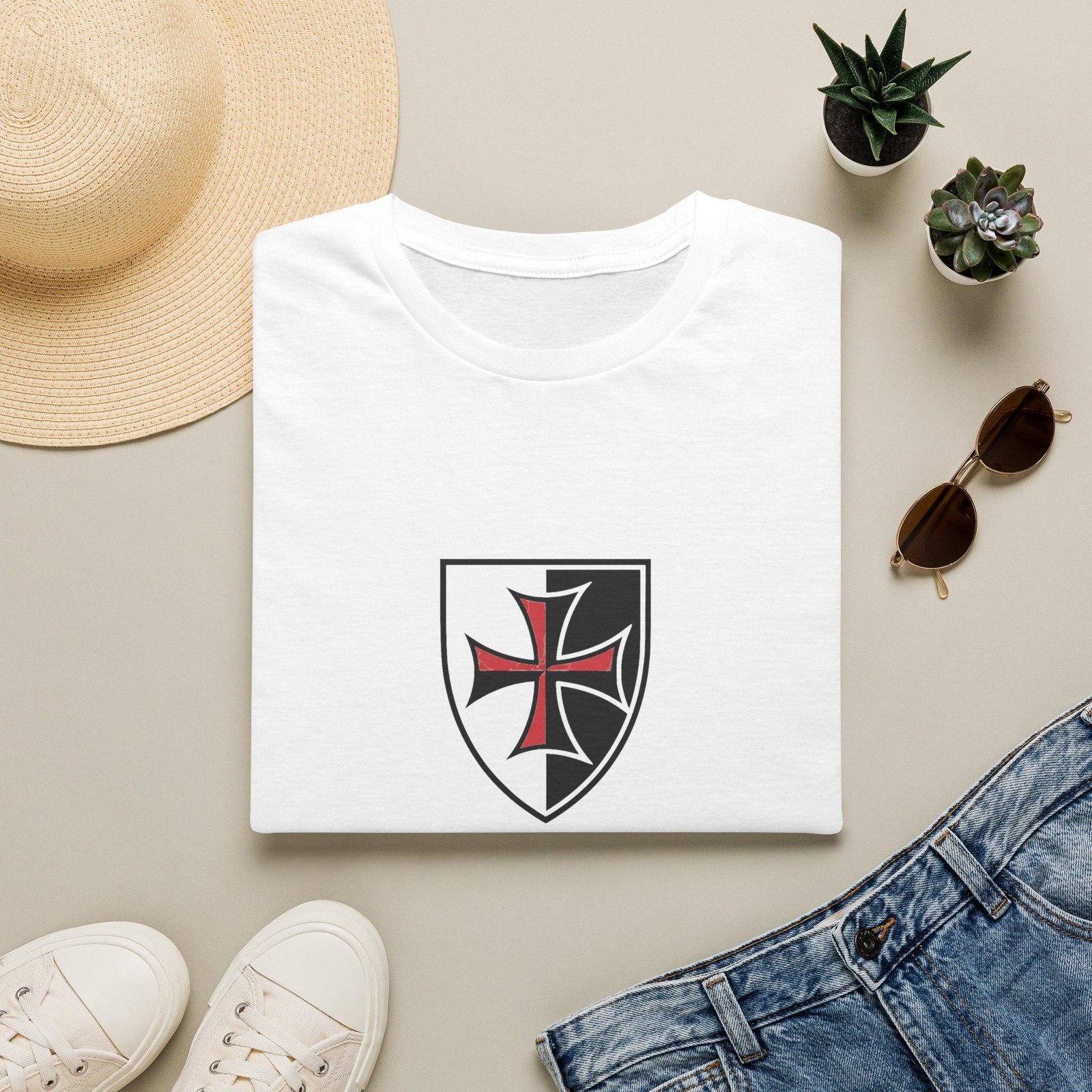 Templar Cross Shield T-Shirt | Medieval Knight Red Black White Emblem