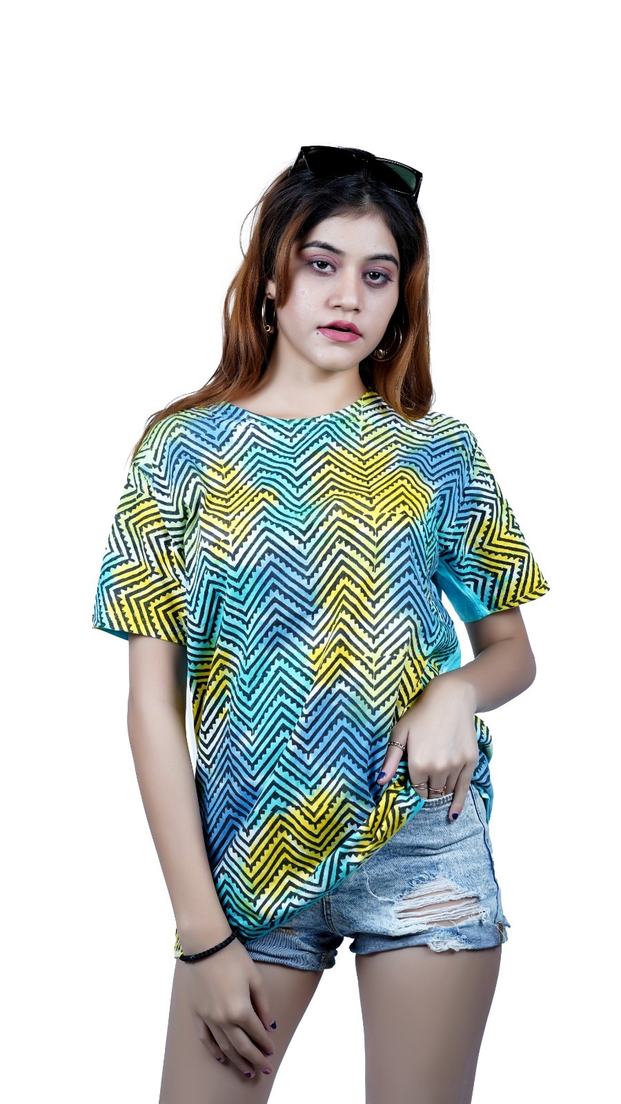 Tie Dye Multicolor Zigzag Women’s T-shirt, Cotton Unisex Handmade T-shirt