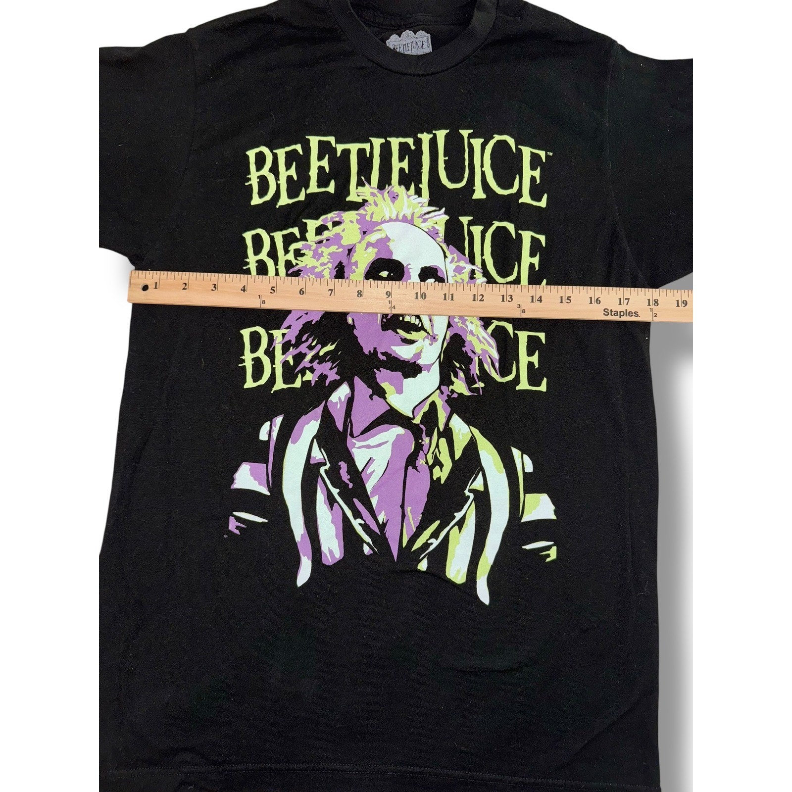Beetlejuice Graphic T-Shirt Men Medium Black Neon Green Purple Movie Tee