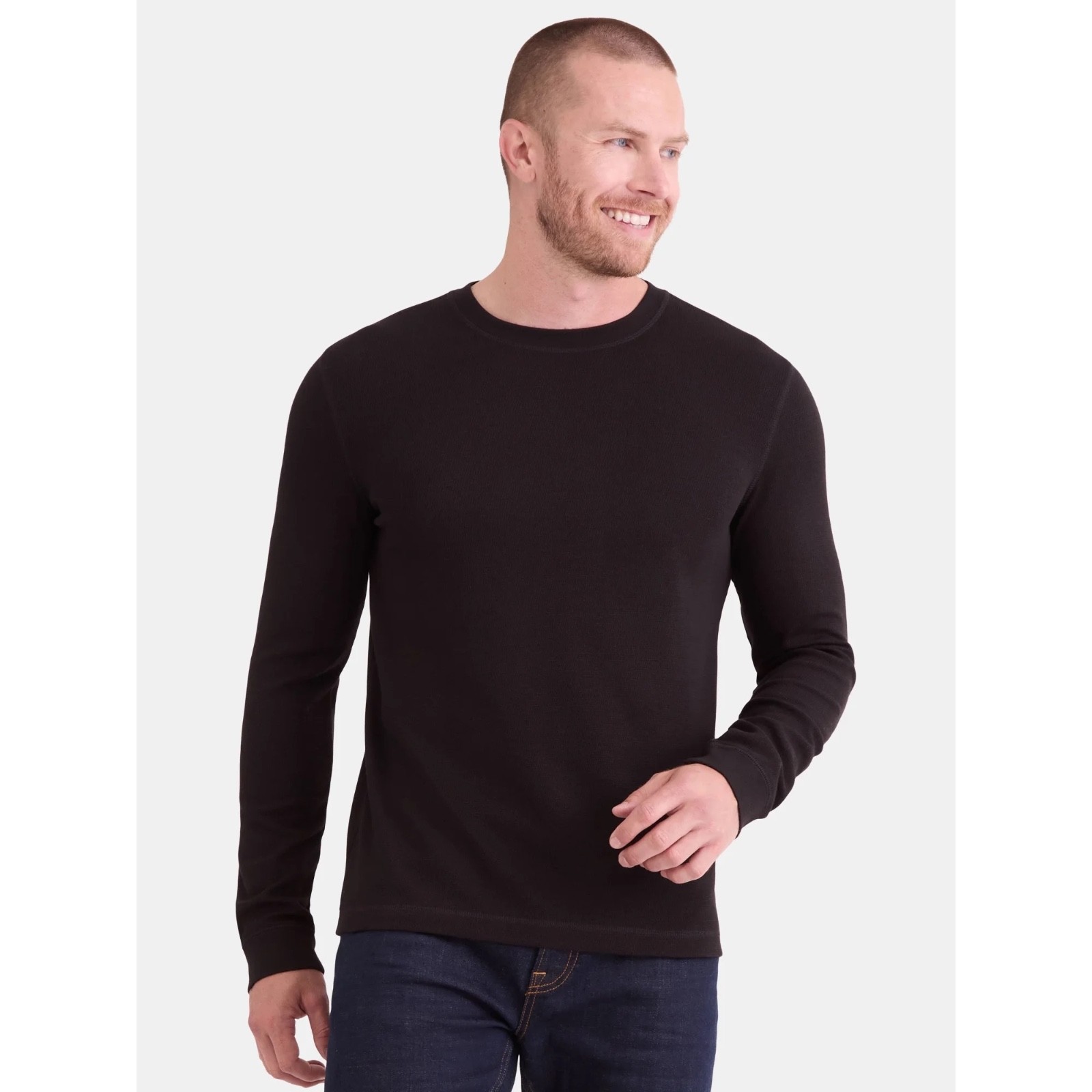 Men’s 3XLT Thermal Crewneck Tee with Long Sleeves Black 3XL Tall New