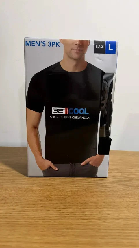 32 Degrees Cool Men’s T-Shirt 3 Pack Quick Dry Stretch Crew Neck Black Large