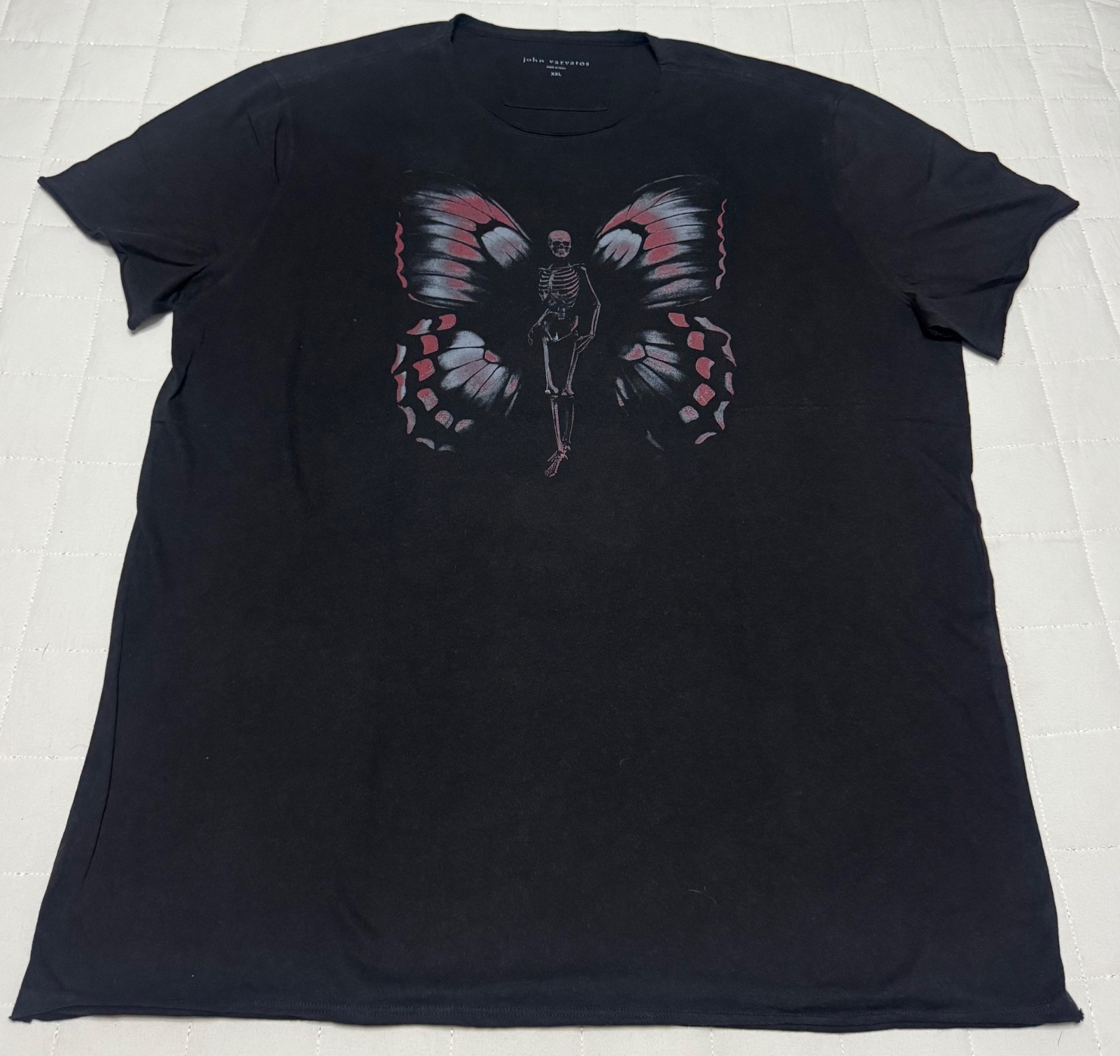 John Varvatos Black T-Shirt Black Skull Butterfly 100% Cotton Tee Size XXL NWOT