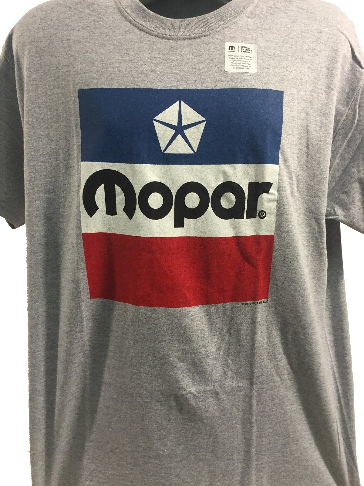 Gray T-shirt w/ 1972 Mopar Red White & Blue Logo / Emblem (Licensed)