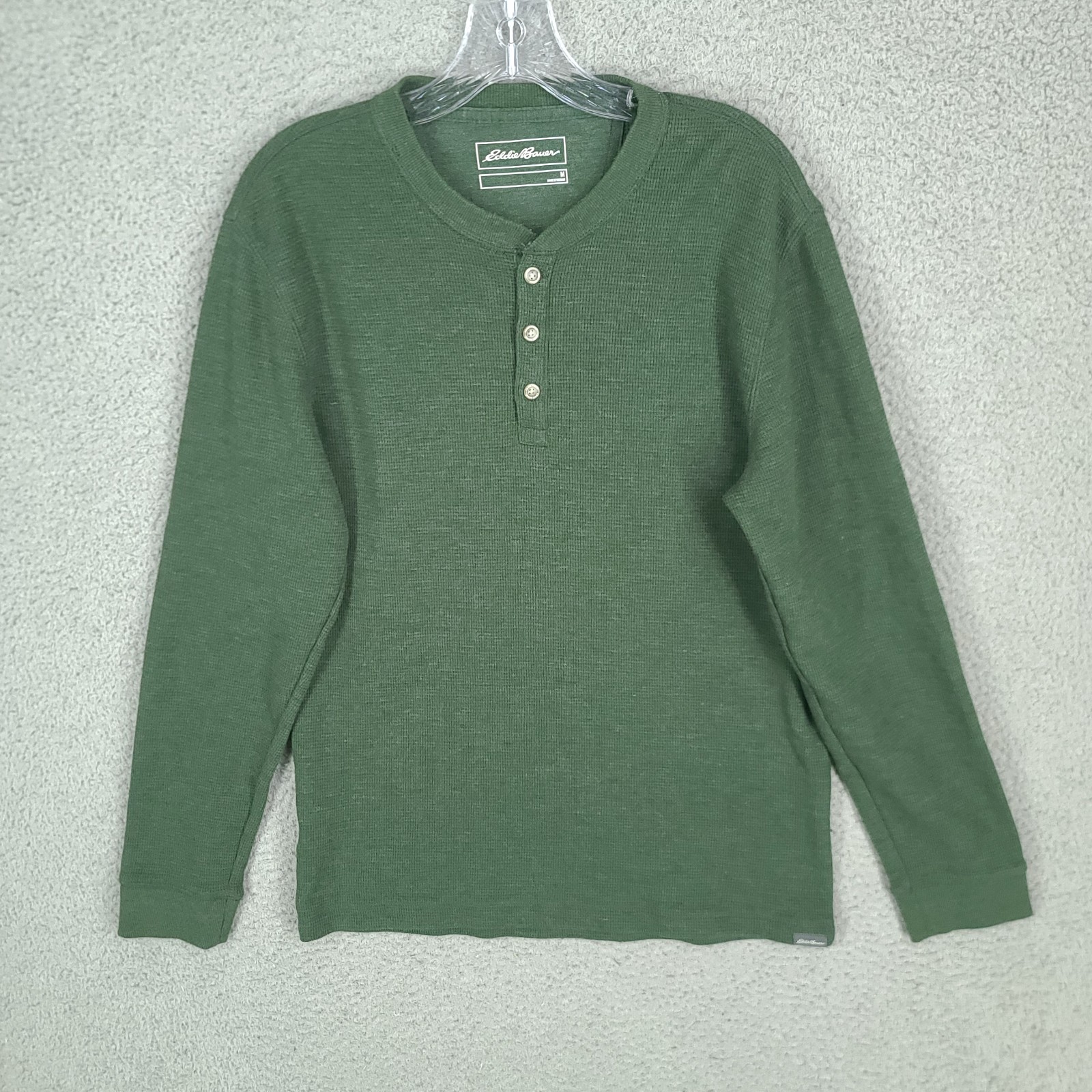 Eddie Bauer Thermal Henley Shirt Mens Medium Green Long Sleeve
