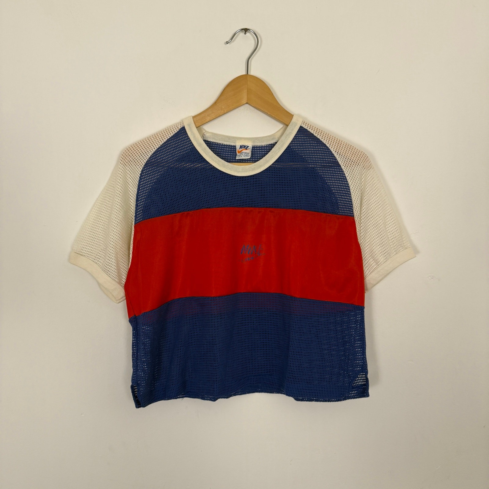 Vintage 70s Nike Sportswear Mesh Cropped Running Shirt Medium Top Athletic