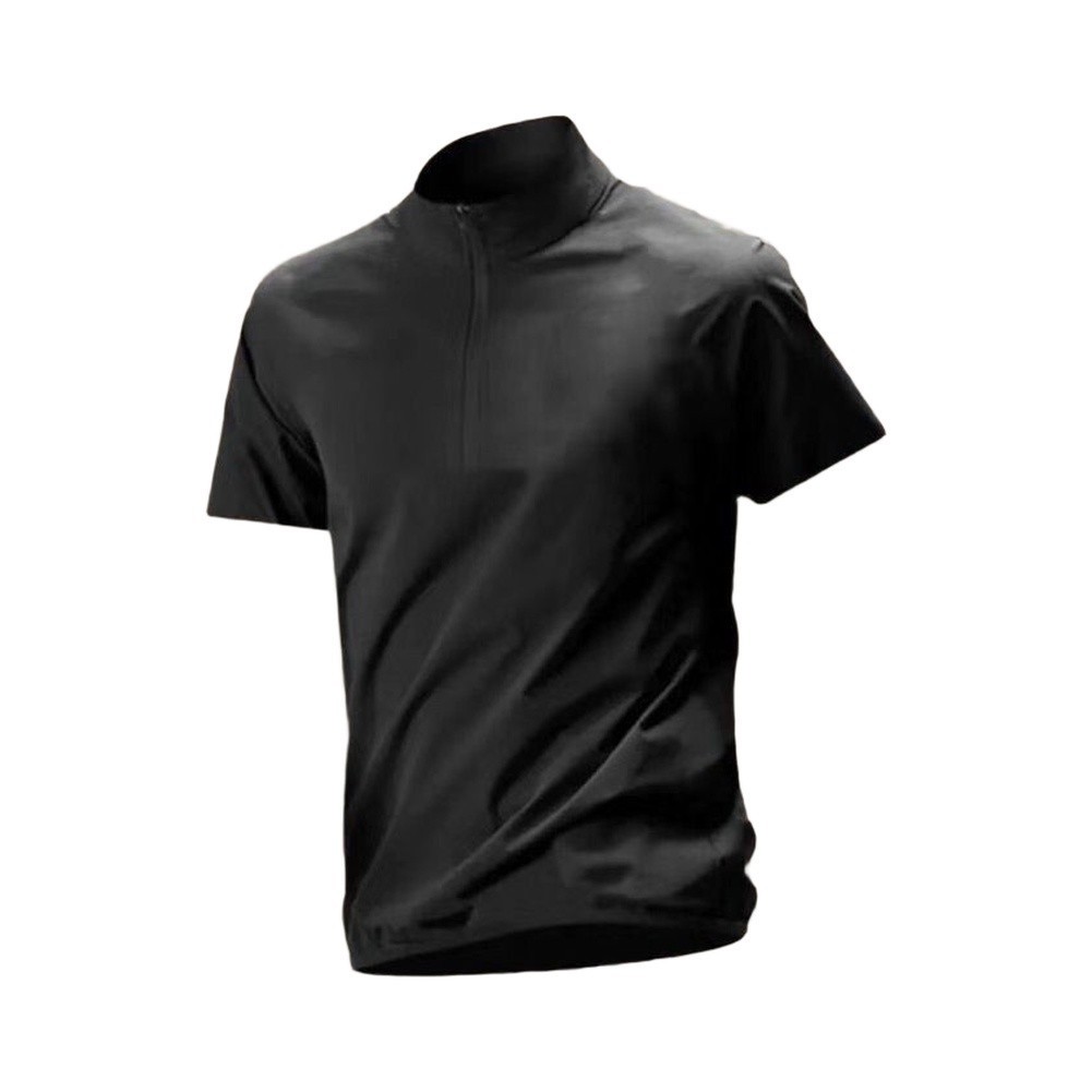 Men’s Breathable Polyester Spandex Half-Zip Stand Collar Tee Casual Sport Top