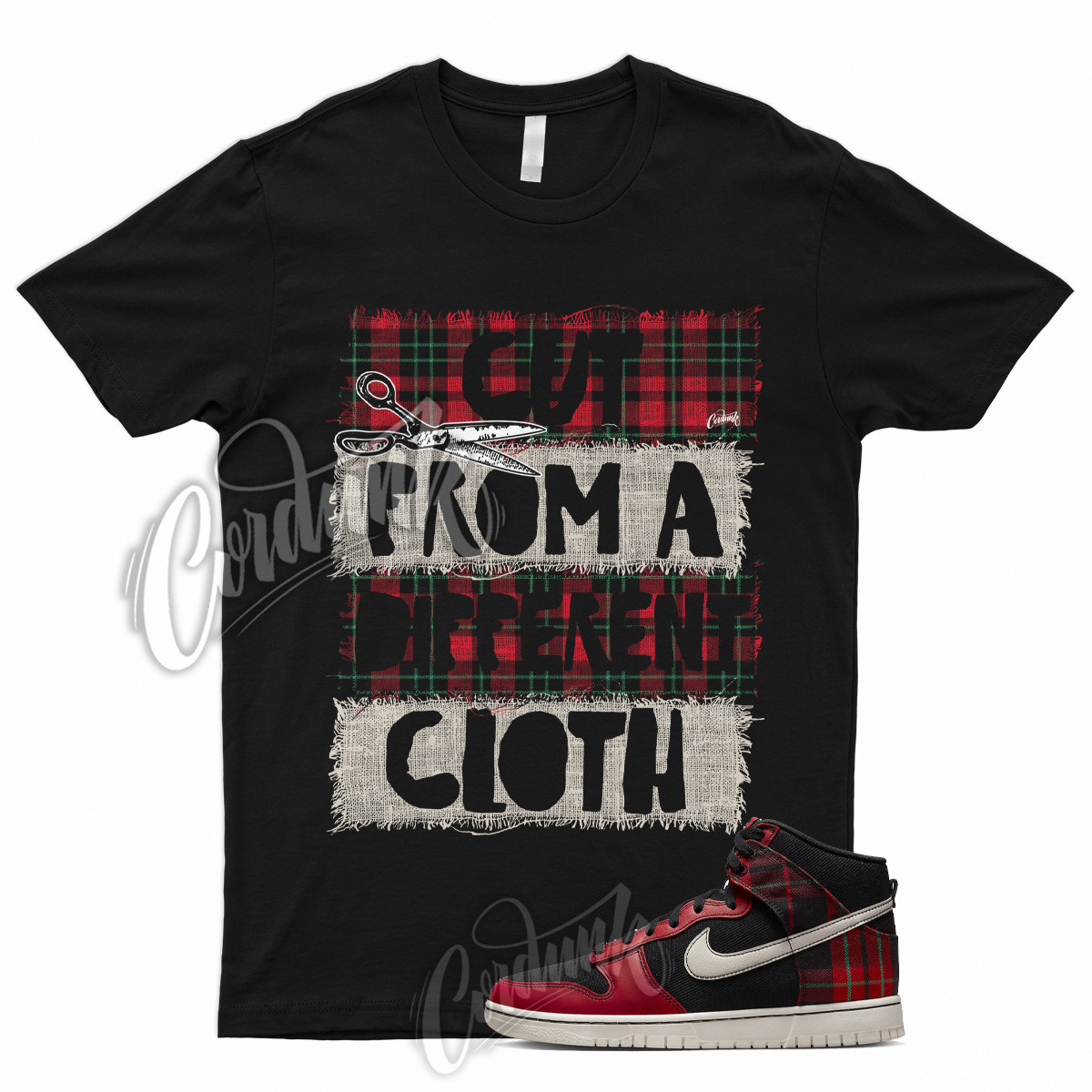CUT T Shirt to Match Dunk High Plaid Tartan University Red Stadium Green Ivory