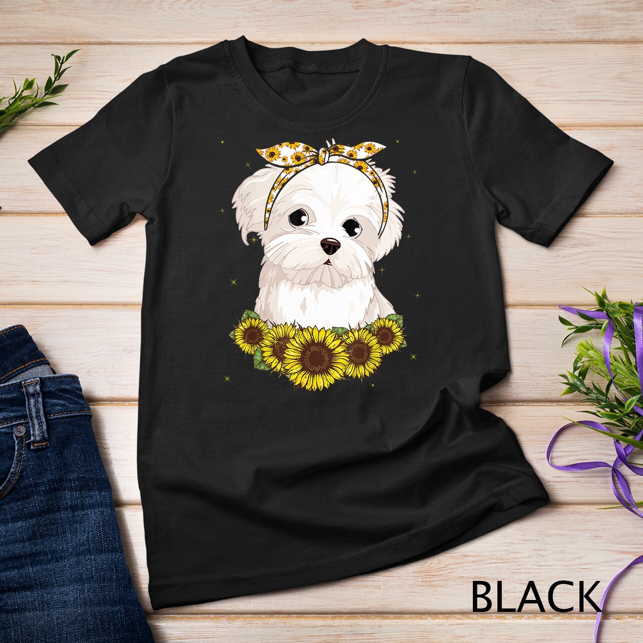 Girls Women Mom Maltese Dog Sunflower Gift T-Shirt Unisex T-shirt