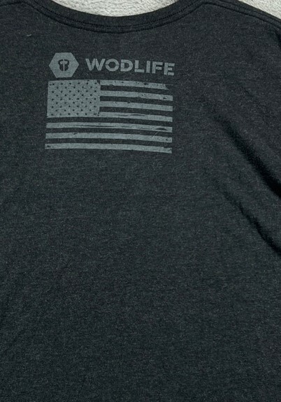 Mens Shirts Large WOD LIFE Training Gray US Flag Graphic Logo Crew Short Sleeve