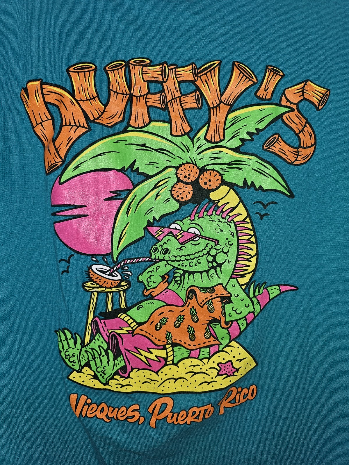 Duffys Vieques Puerto Rico Medium Mens Blue Double-sided Graphic Logo Tshirt