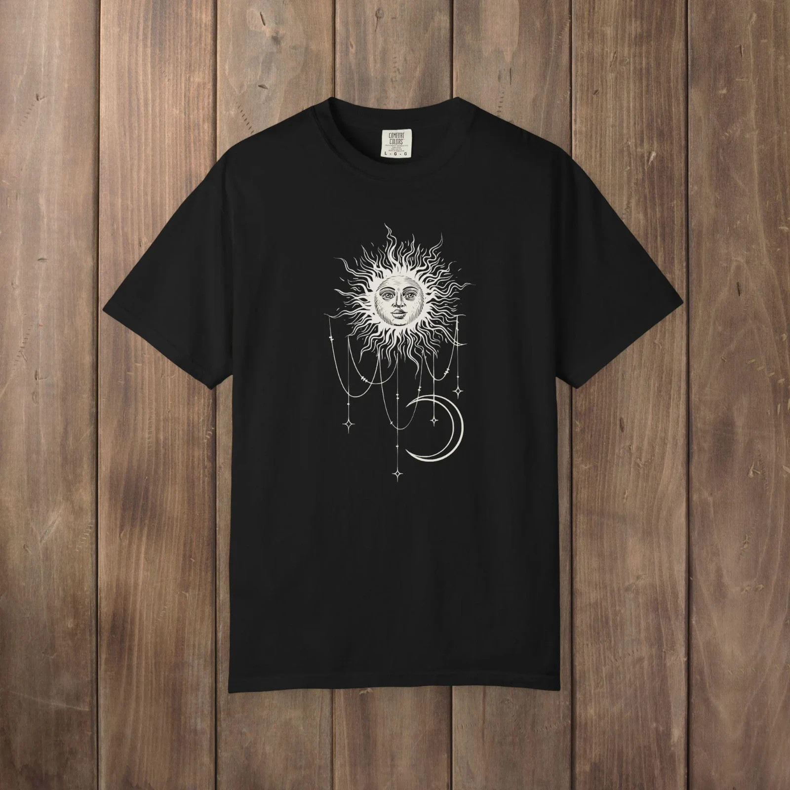 Widow’s Bay Patricia’s Shirt Celestial Sun Crescent Moon BOHO Comfort Colors Tee