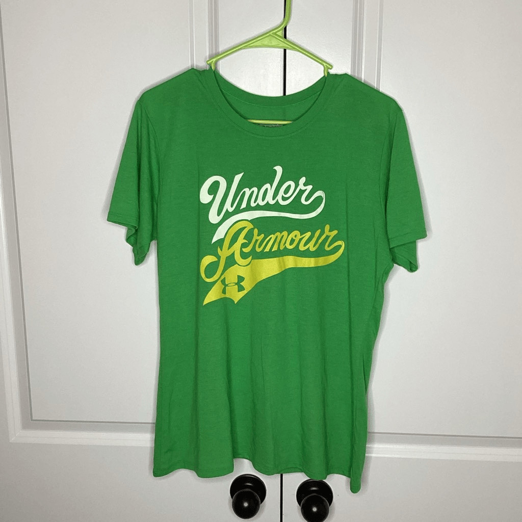 Mens Under Armour Semi-fitted tee shirt Large Green/white/gold