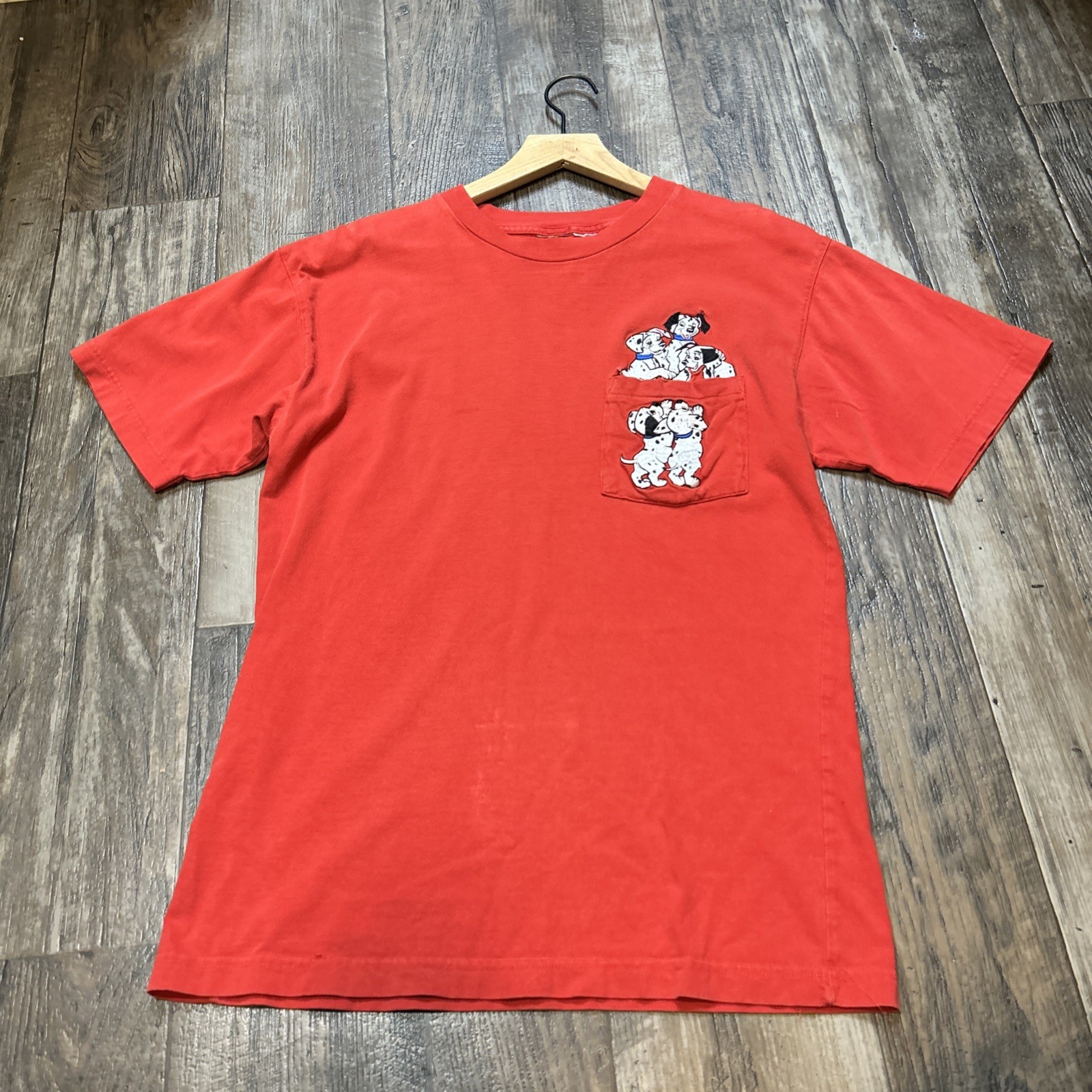 Vintage Disney Club 101 Dalmatians Embroidered T Shirt Red Movie Cartoon Size M