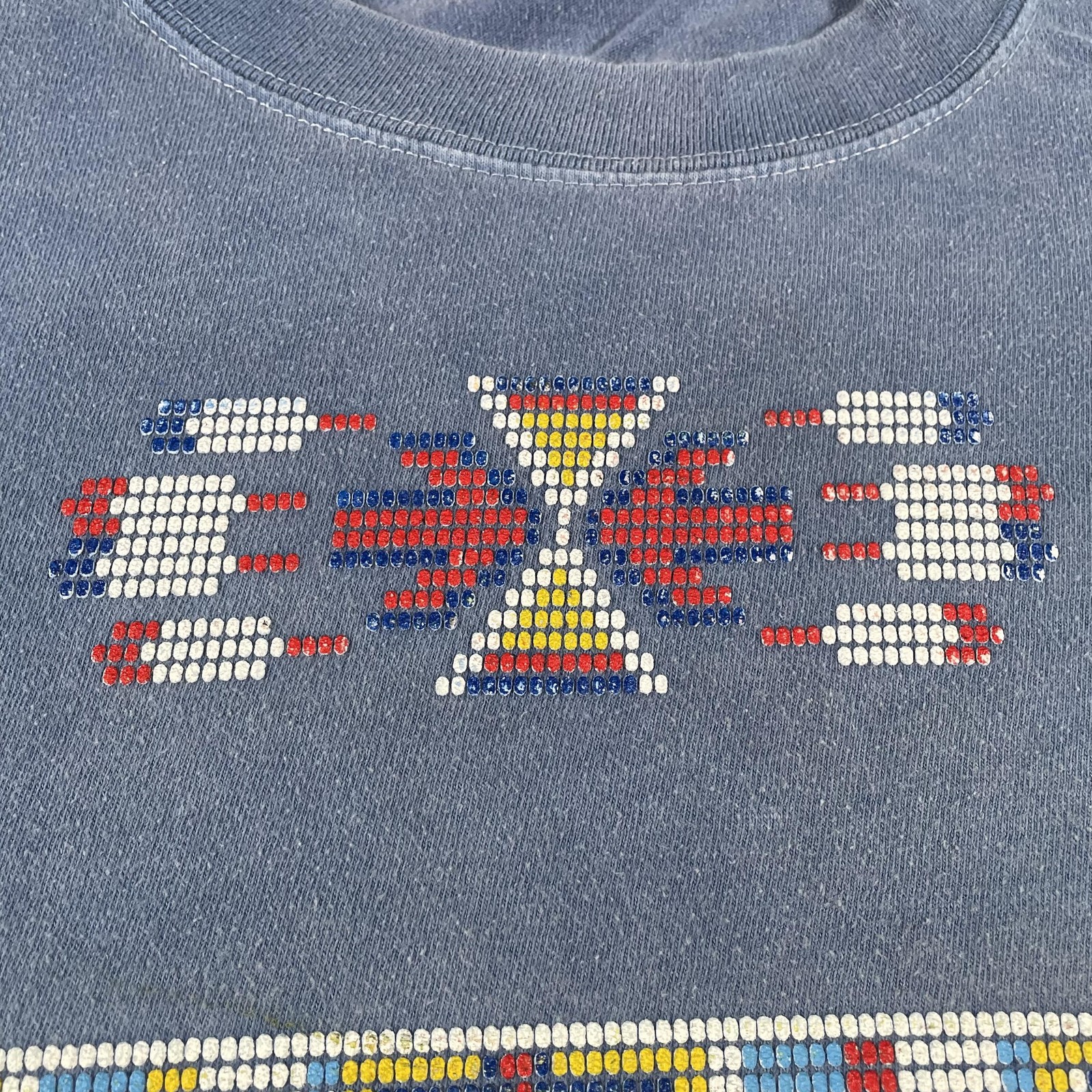 Vintage Southwestern Shirt Mens Large Blue Tribal Beaded Faded Soft Thin 90s