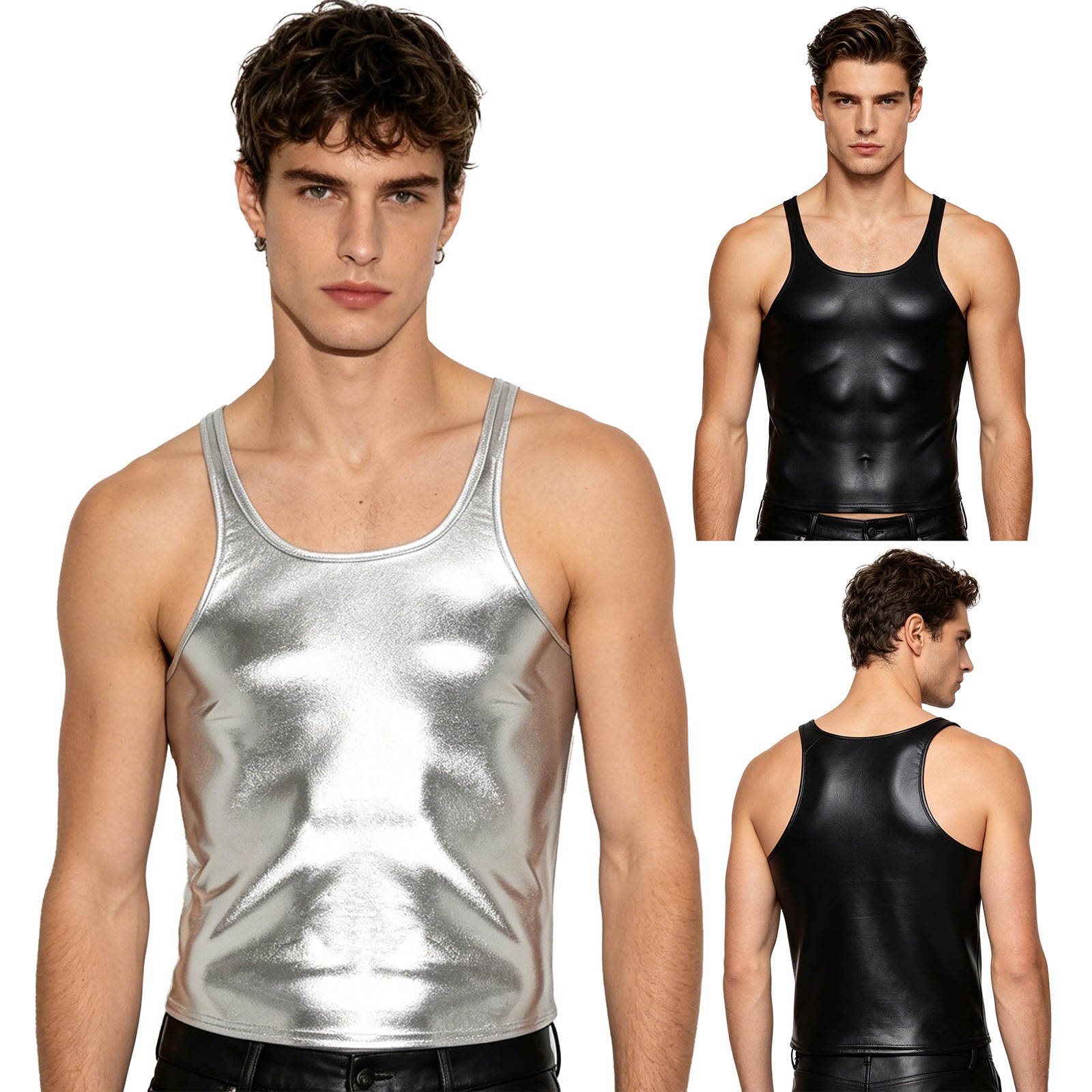 Men Vest Glossy Tank Athletic Shirt Party Sports Daily Life Hip Hop Casual Top