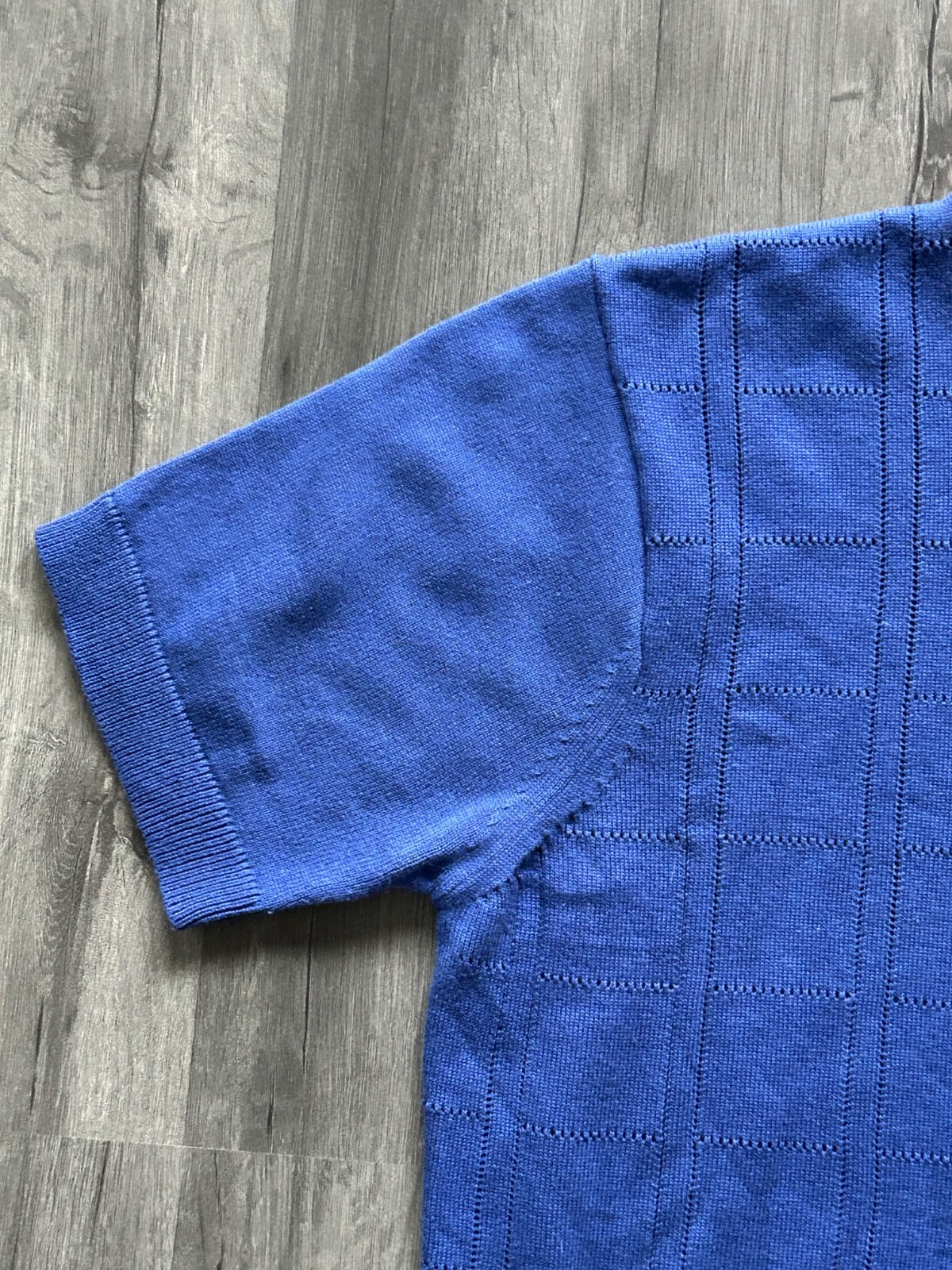 Gabicci Knit T Shirt Medium Blue Ringer High Round Neck Short Sleeve Pocket Tee