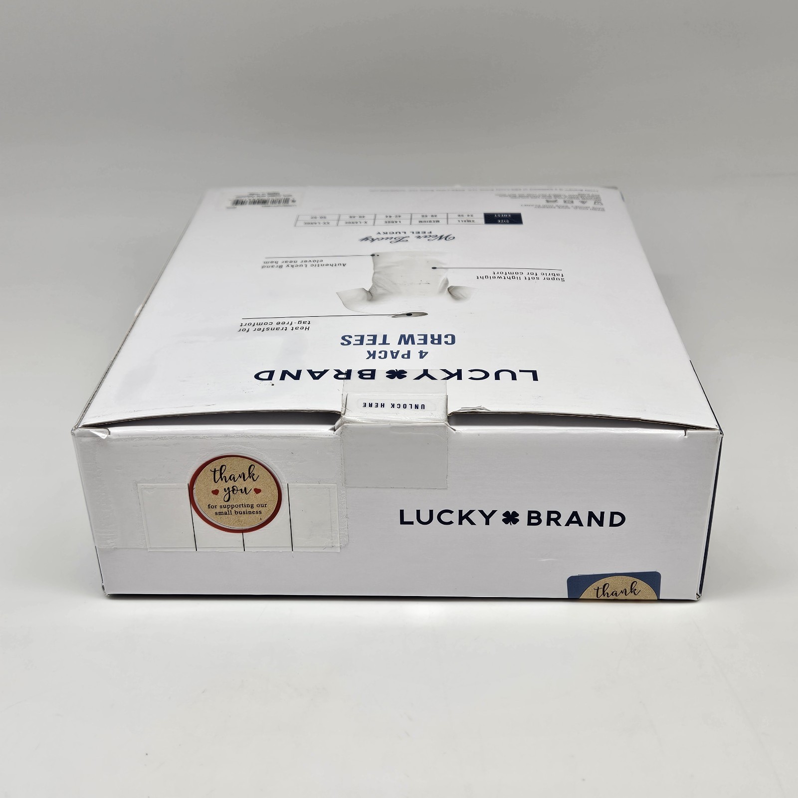 4 Pack LUCKY BRAND Men’s S M L Crew Neck White Cotton Classic Logo T Shirt Set