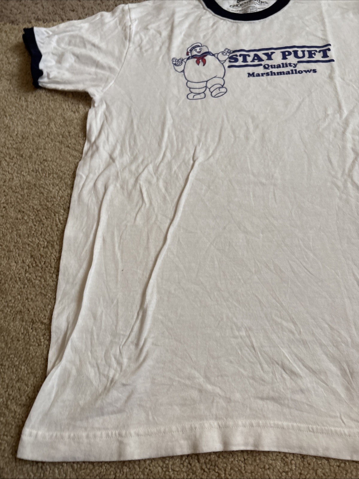 Ripple Junction Ghostbusters Ringer Style Adult T-Shirt M Stay Puft Marshmallow