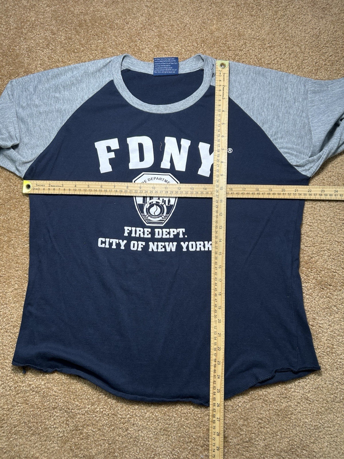 Official FDNY Fire Department City of New York Raglan 3/4 Sleeve Shirt Mens L