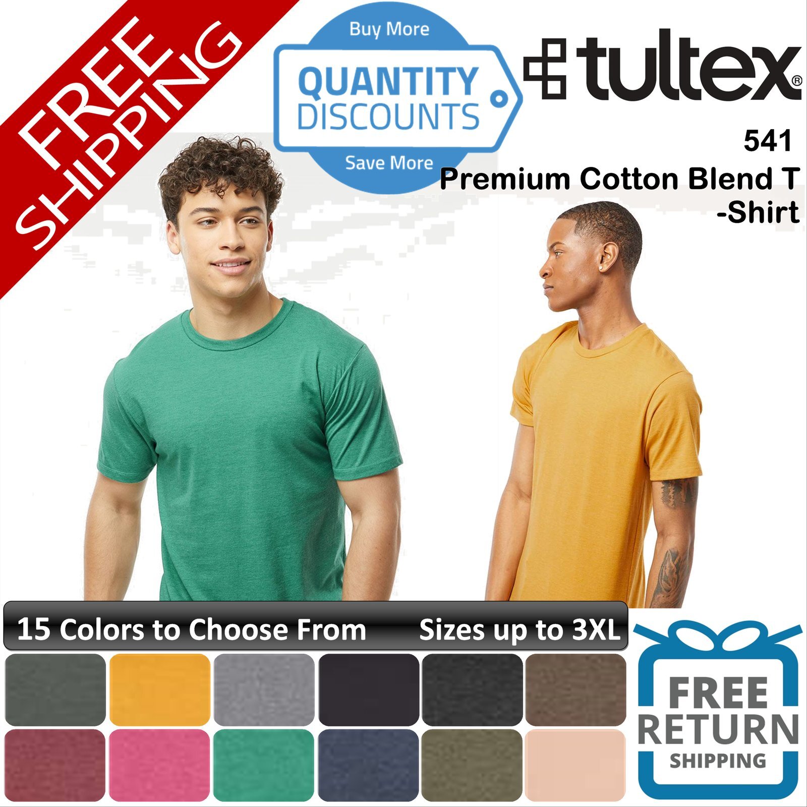 🔥 Tultex Men Premium combed ring-spun Cotton Blend T-shirt Up To 3XL 541