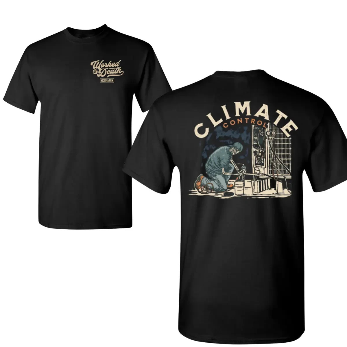 Climate Control Worker T-Shirt, 2 Sides Graphic with HVAC Technician Repair