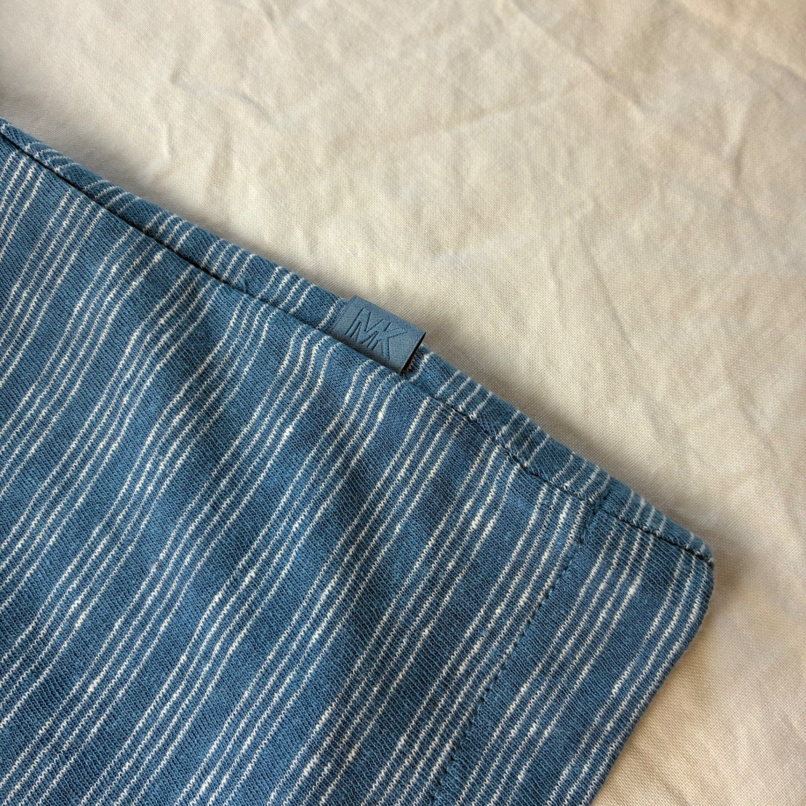 Michael Kors Mens Blue Striped Linen Cotton Blend Short Sleeve T-Shirt XL NWT