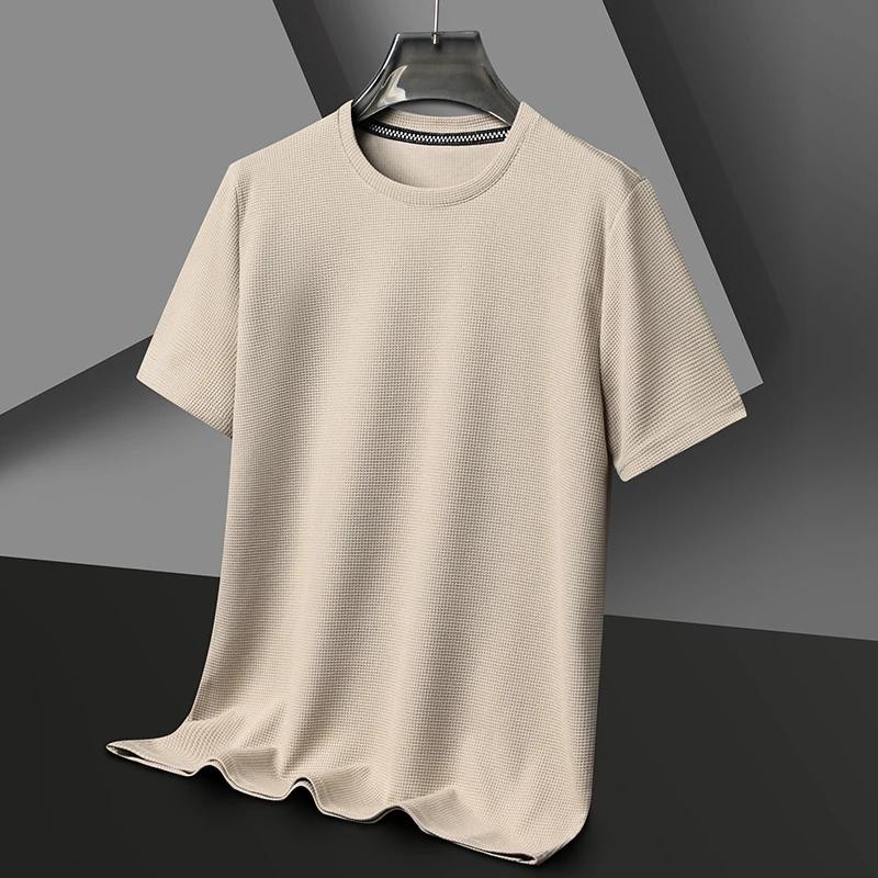 Mens Knitted O-neck Breathable Thin Cashmer Short Sleeve Tee Solid Color Tops