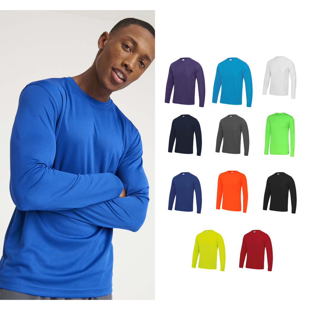 AWDis Just Cool Long Sleeve T-Shirt -Men Polyester Gym/Summer/Sports/Running Tee