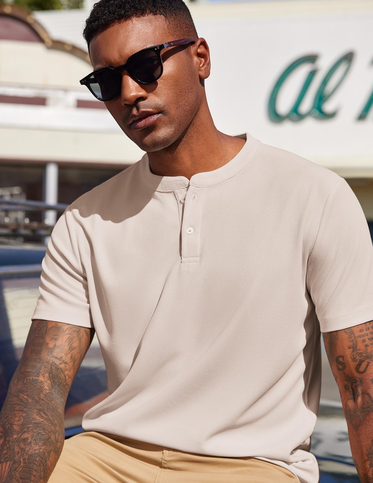 COOFANDY Mens Henley Shirts Short Sleeve Casual Button Textured T Shirt Basic…