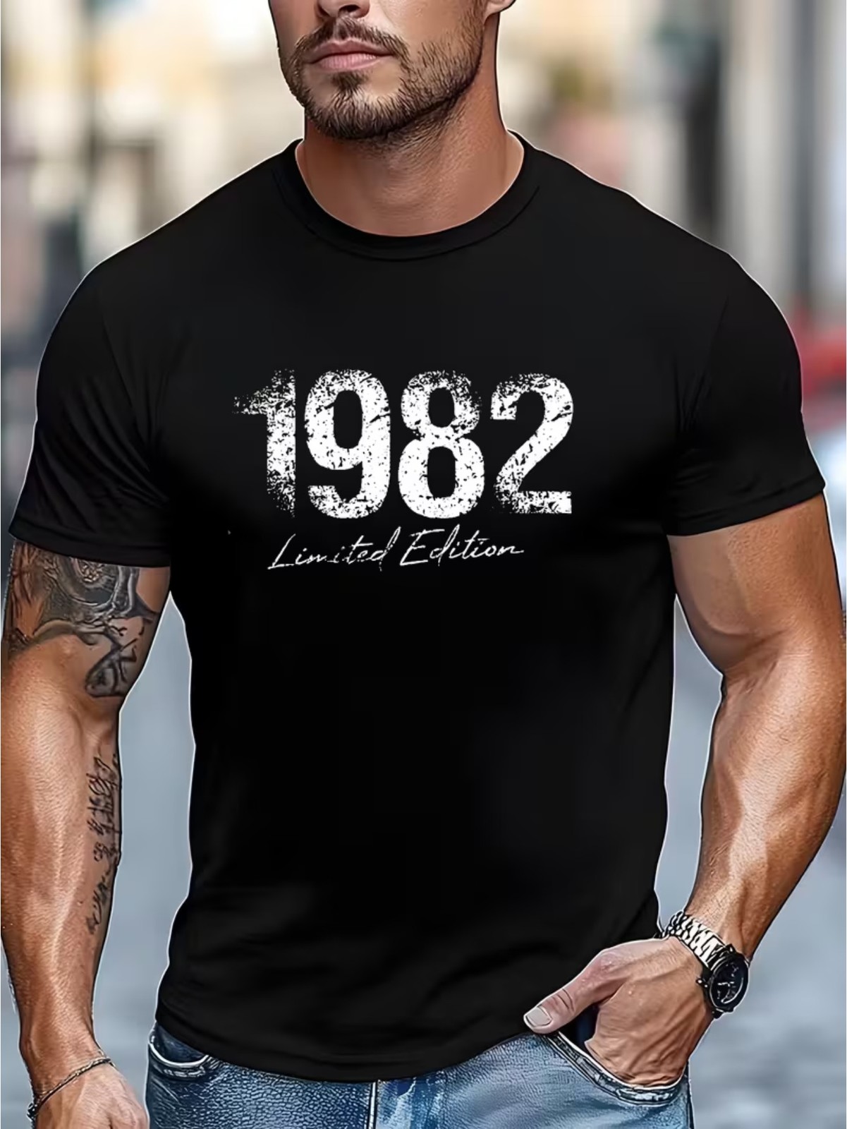 1982 Limited Edition Men’S Short Sleeve T-Shirt Vintage Geometric Print