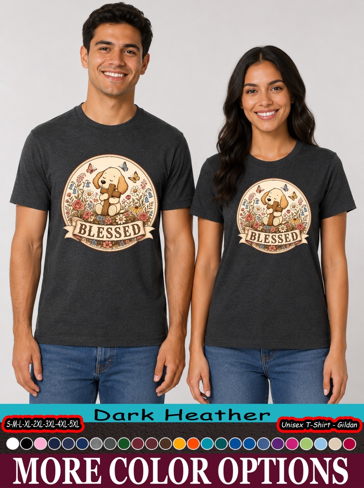 Christian Dog Lover Shirt, Blessed Puppy Cross Floral Faith Tee