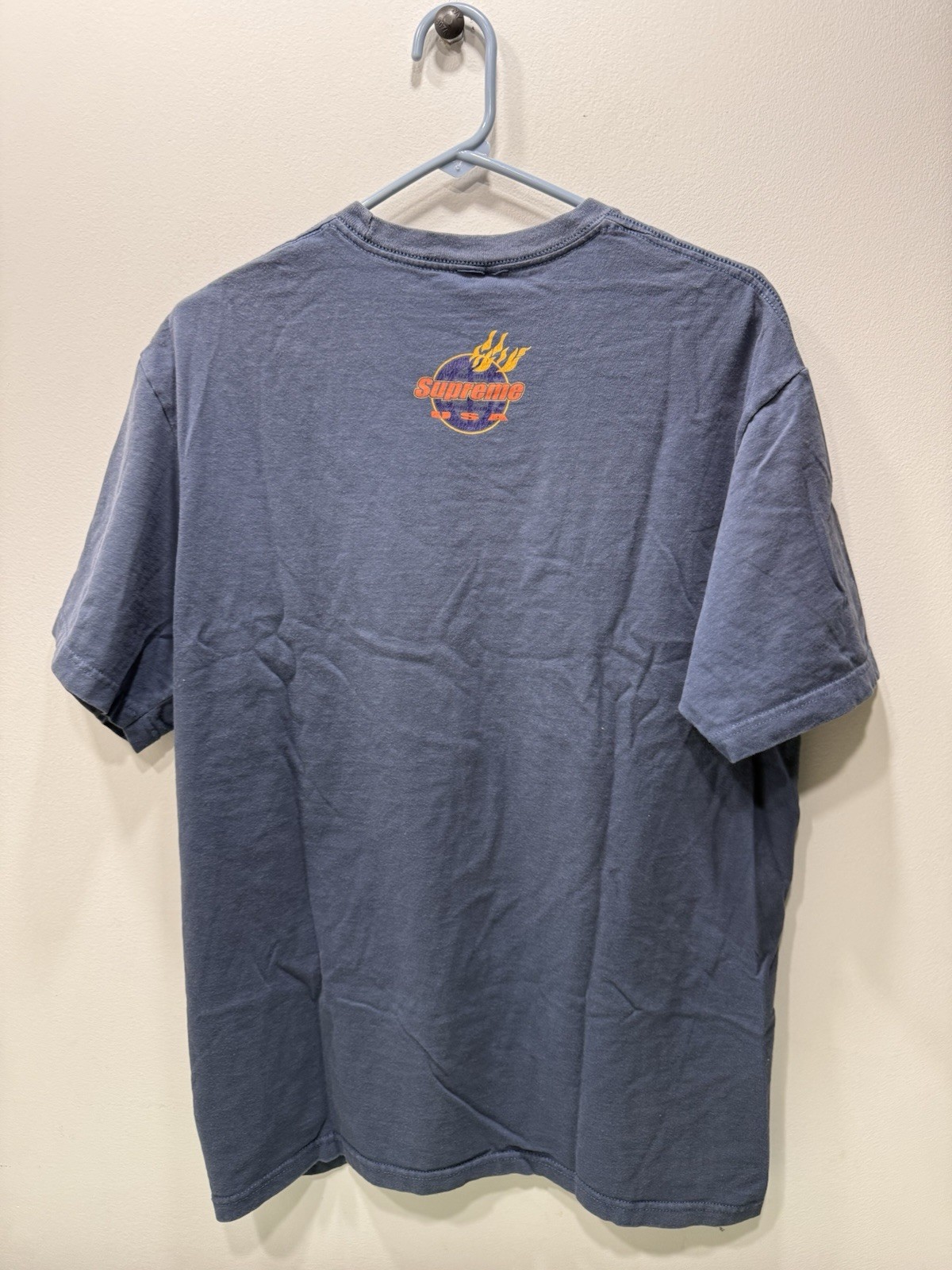 Supreme FW17 Flames Blue T-Shirt Size Medium Distressed Faded See Pics