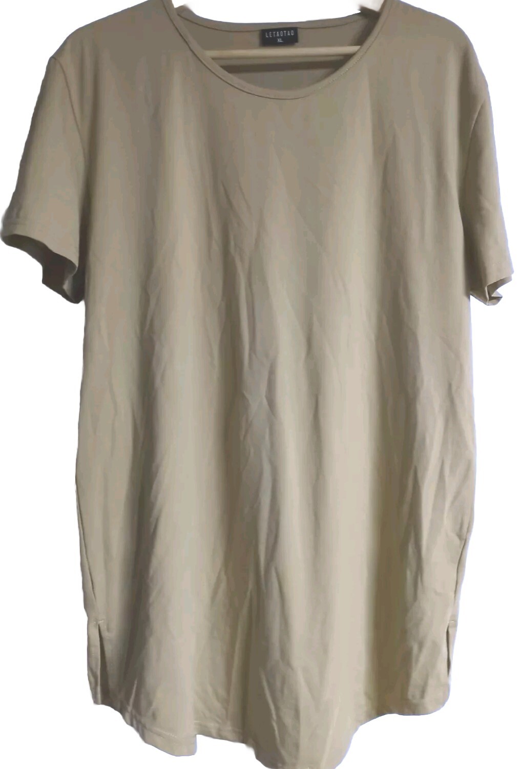 Letaotao Men’s XL Khaki Beige T-Shirt Longer Style Short Sleeve Pull On Casual