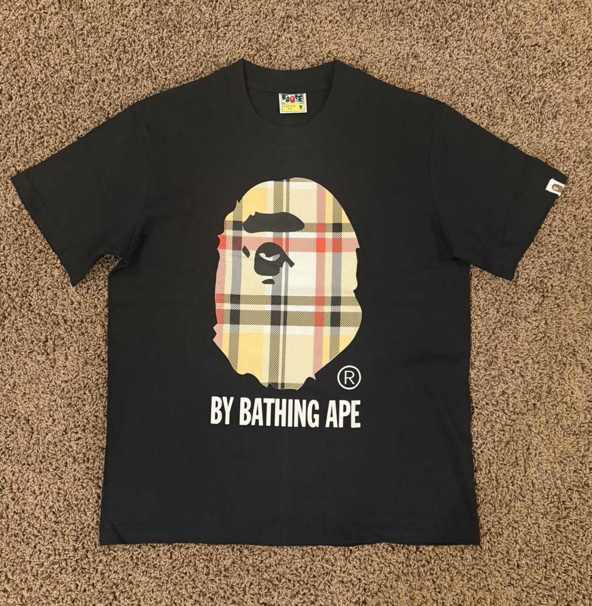 A Bathing Ape BAPE Black Ape Head Logo Graphic Crew Neck Tee Shirt M