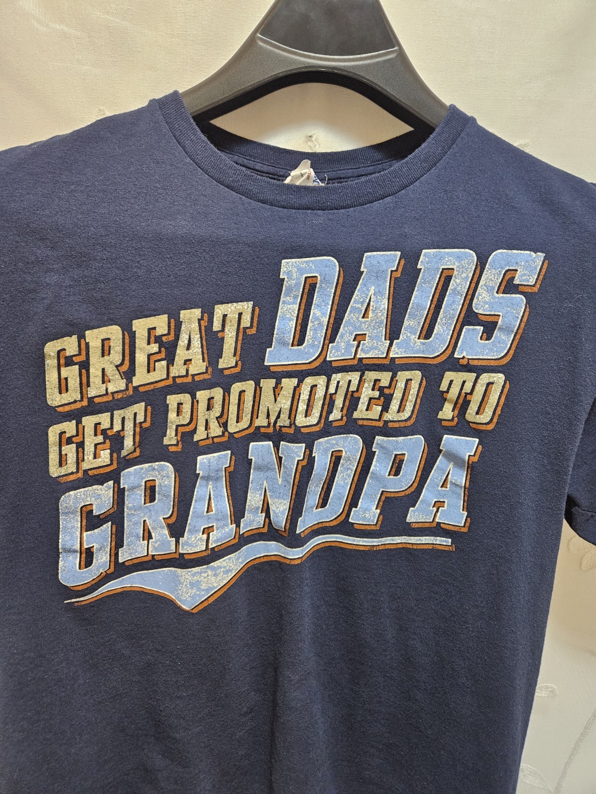 Gildan Mens Large Navy Blue Top Novelty Fathers Day Tribute Family Fits Like Med