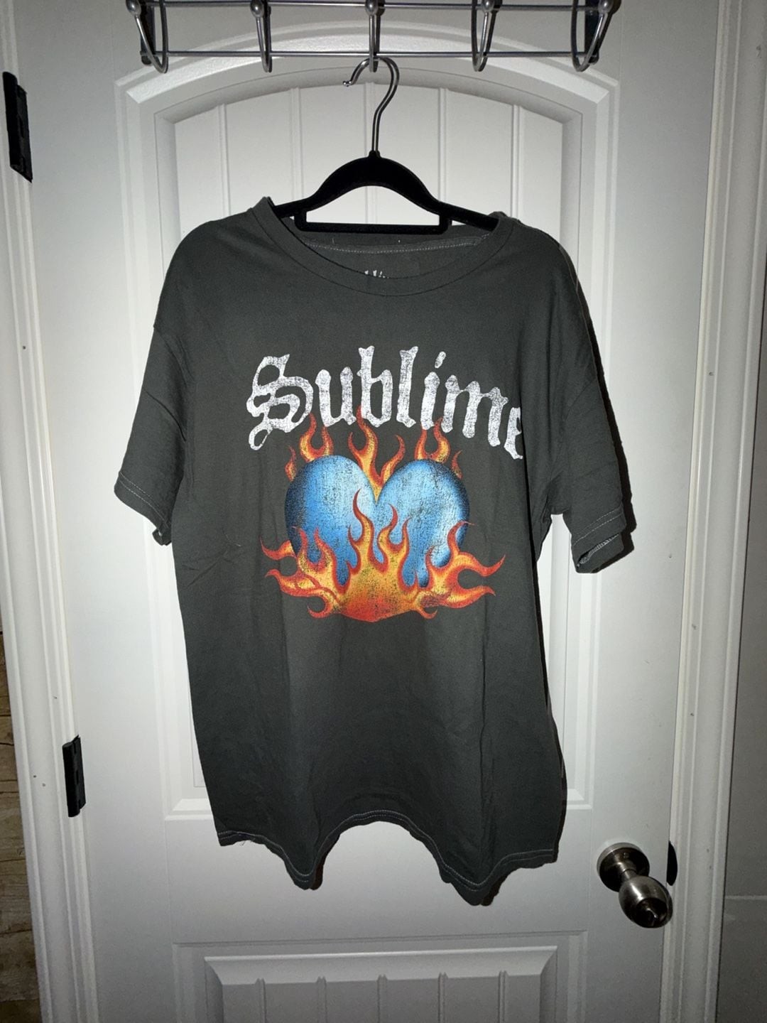 Sublime Flaming Heart Washed Oversized Graphic T-Shirt