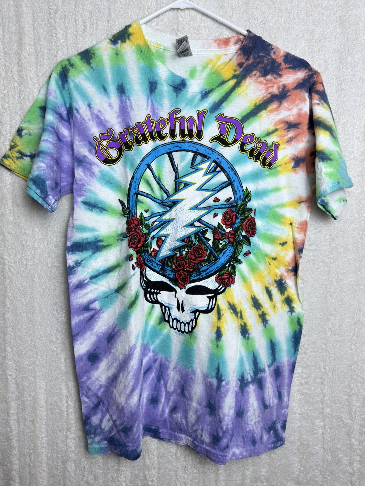 Grateful Dead Rainbow Tie Dye Graphic Tee Mens Small Skull Lightning NWOT