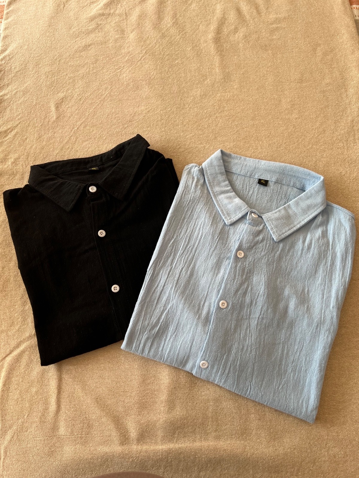2 Men’s Light Blue and Black Cotton Short Sleeve Button-Up Shirt Size XL Casual