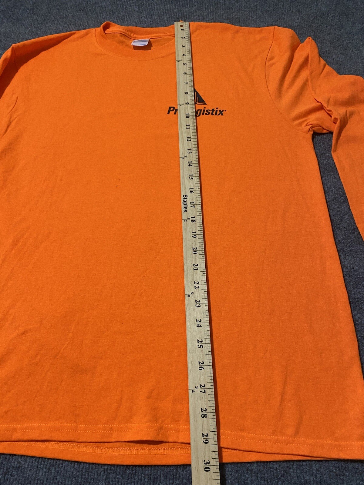 Prologistix Staffing Safety Orange Men’s Long Sleeve T Shirt Large Front Logo