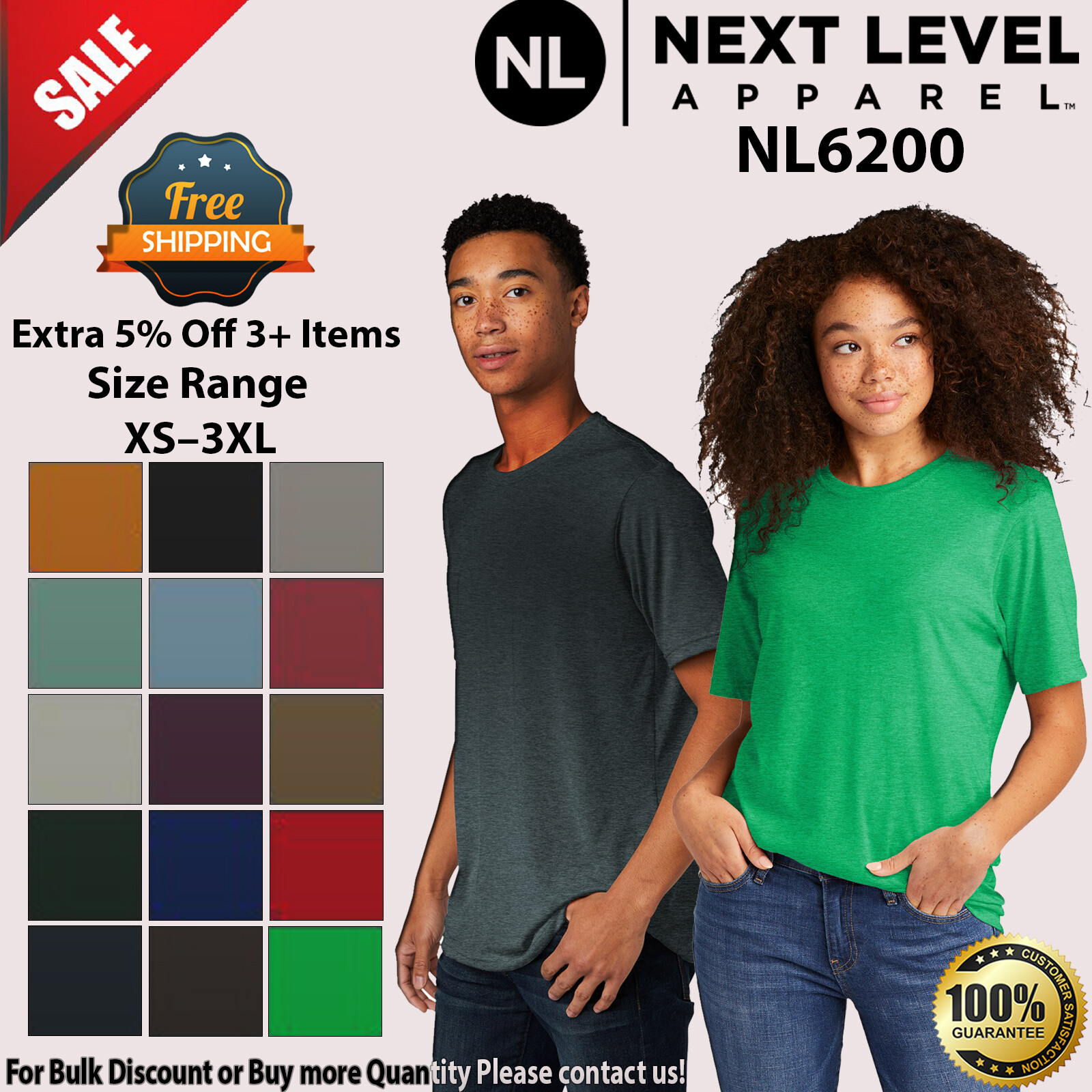 Next Level Unisex Short Sleeve Poly/Cotton Crew Neck Stylish T-Shirt 6200