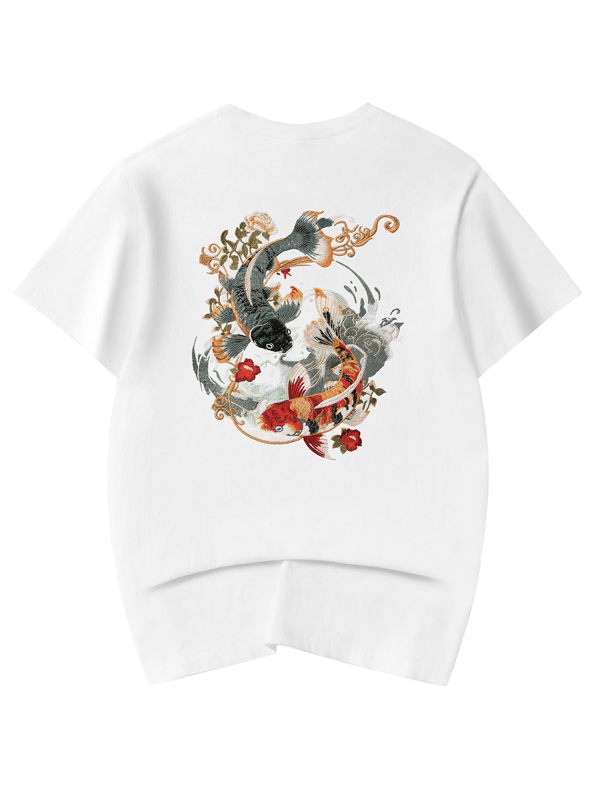 Niepce Japanese Streetwear Embroidery T-shirt Koi Graphic Tee for Men