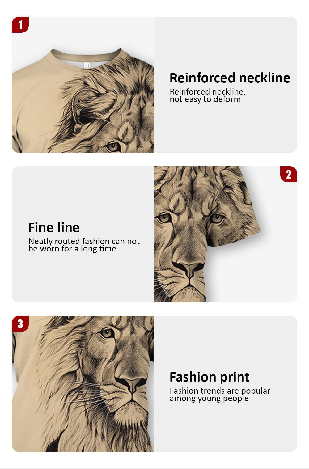 3d Print Men T Shirt Black Lion Gaze Fashion Graphic Short Sleeve Tee Classic