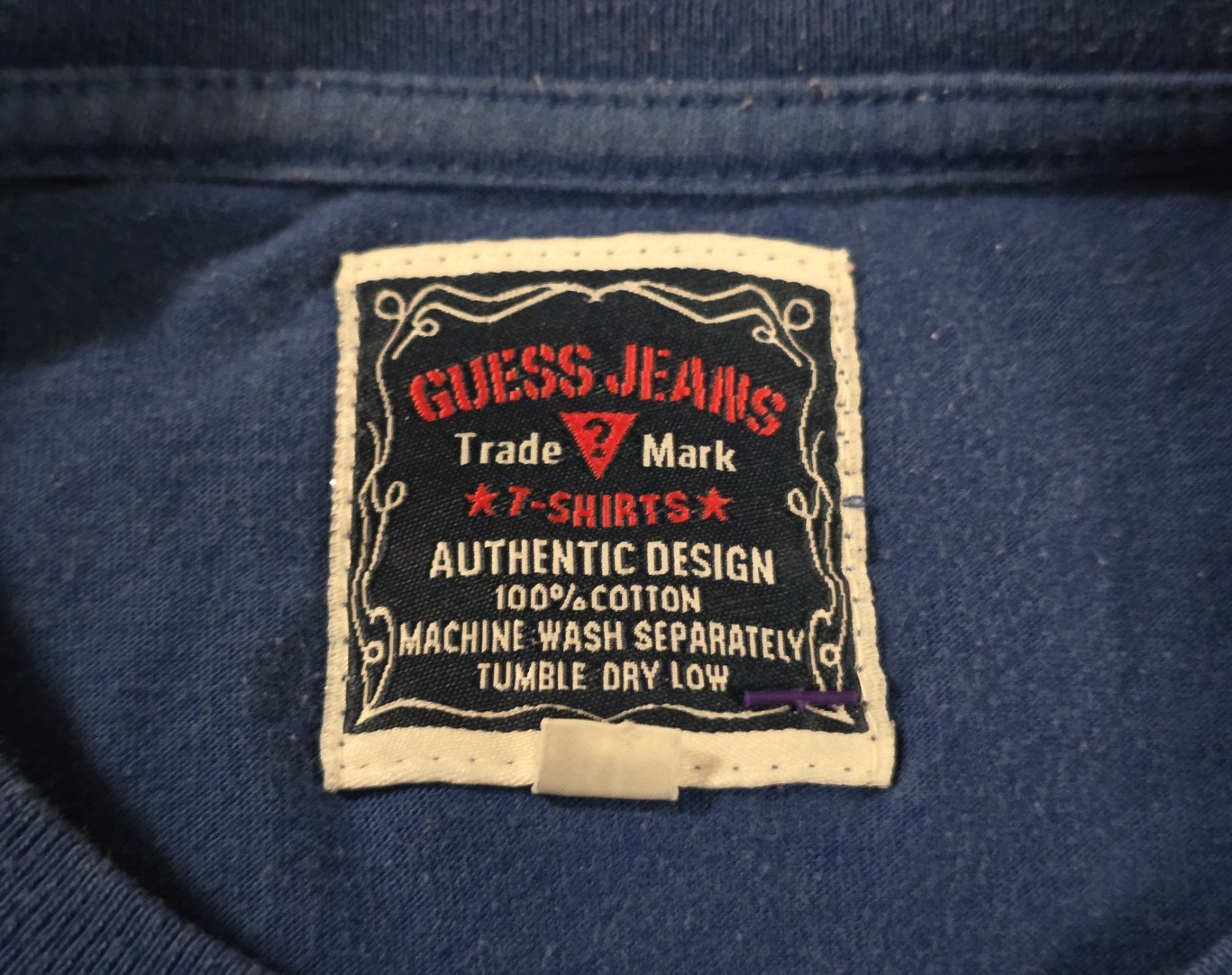 Vtg 90s Guess Jeans USA American Tradition Graphic T Shirt Blue XL
