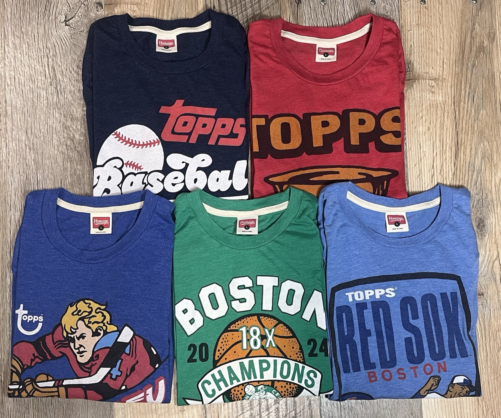 Lot Of 5 HOMAGE Retro Style T-Shirts Men L Red Sox Celtics Hockey Topps Baseball