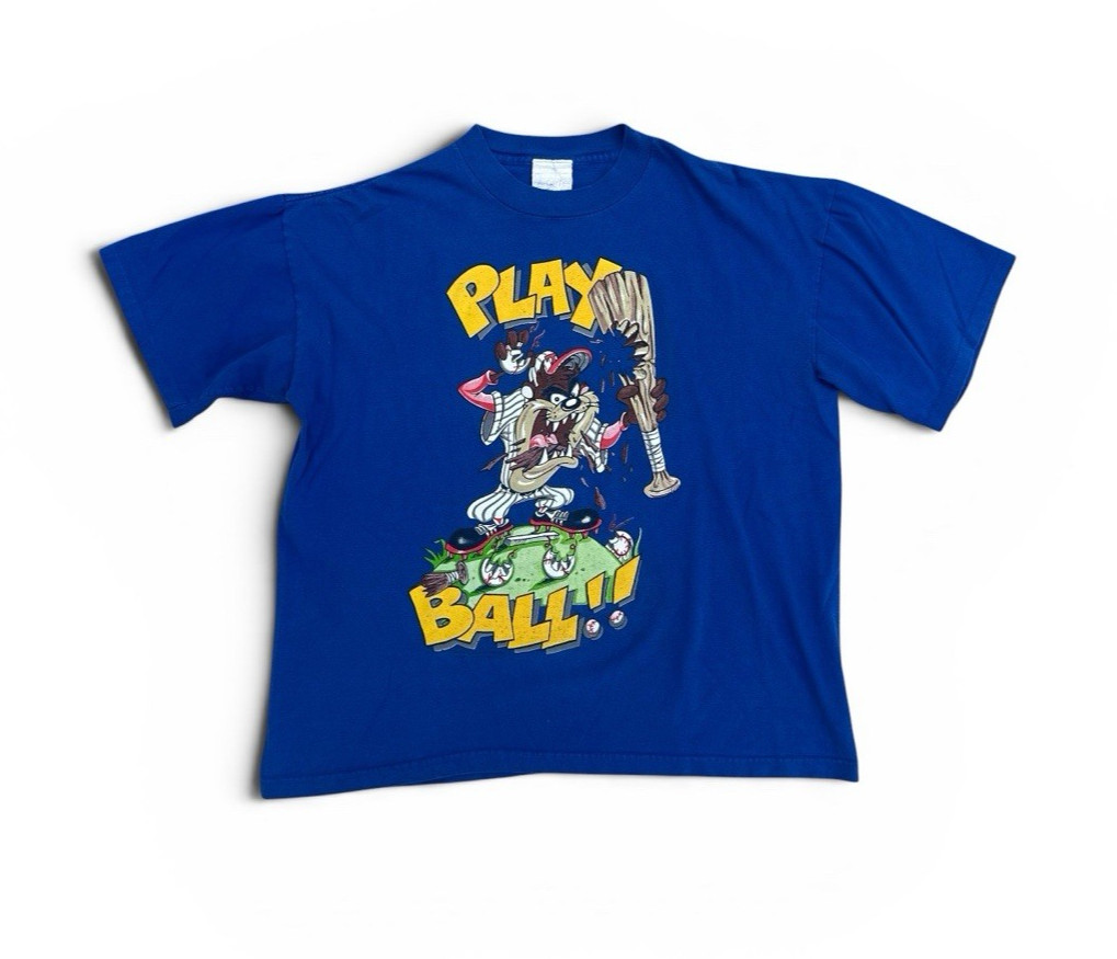 Vintage Looney Tunes Taz Play Ball Baseball T-Shirt Blue 1993 Men’s Size Large L