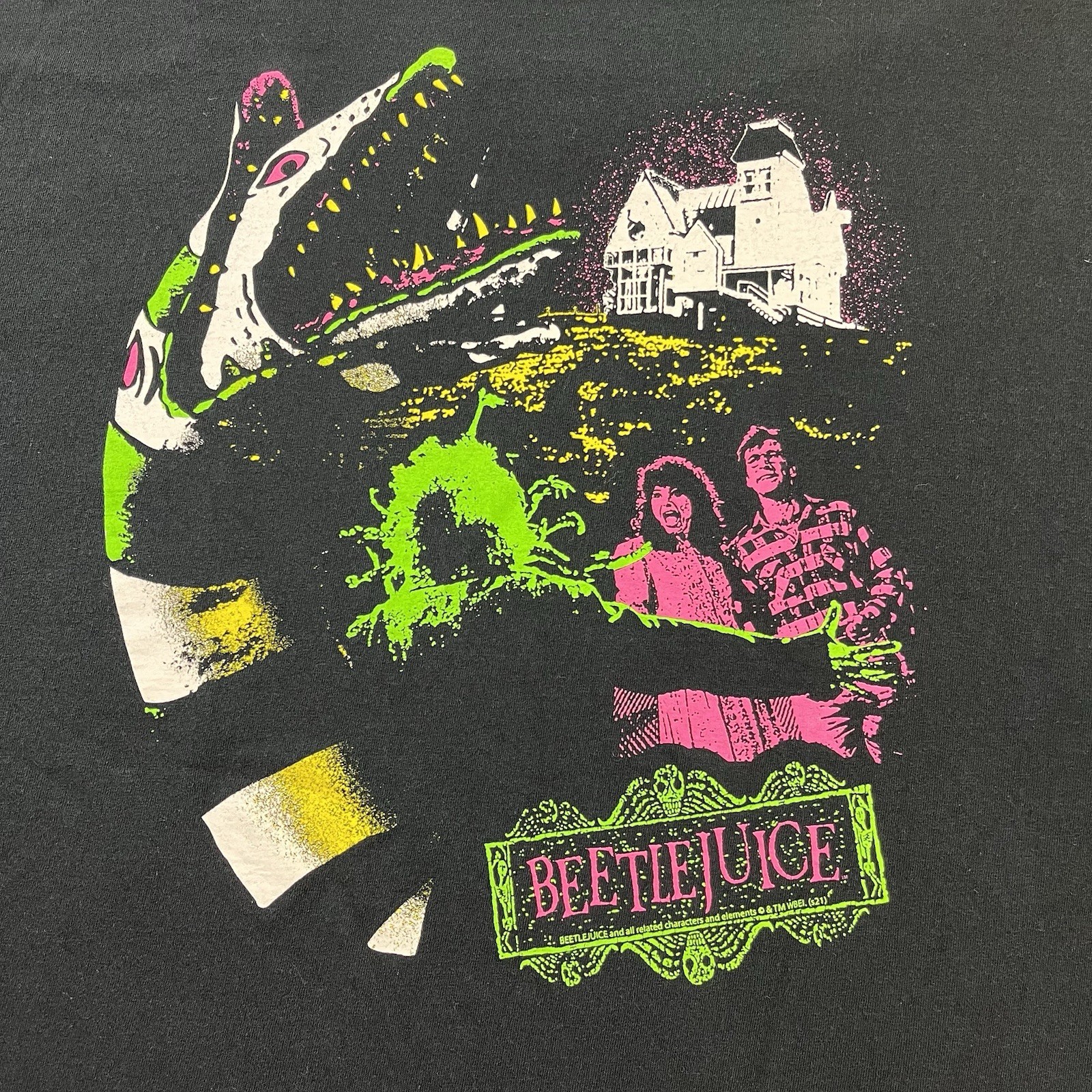 2020 Beetlejuice Neon Sandworm Graphic Print Black Cotton T-Shirt Adult Large