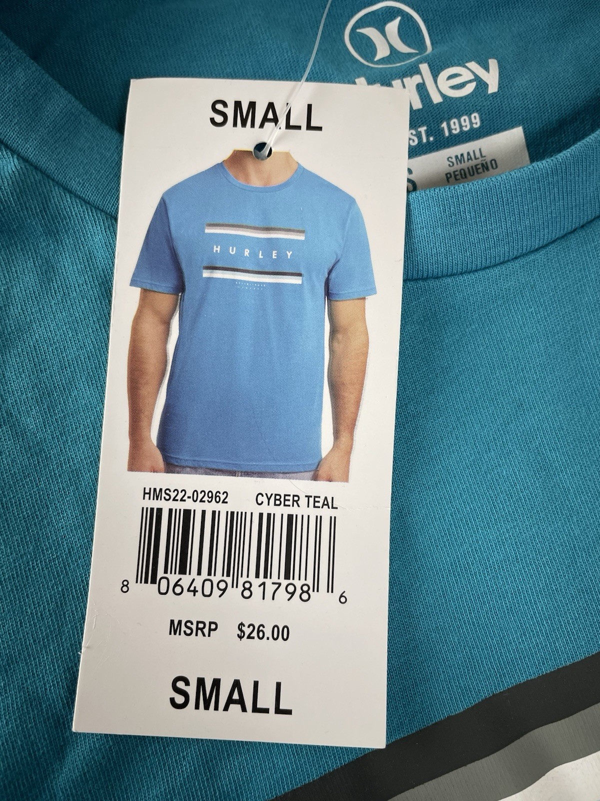 Hurley Logo T Shirt Men’s Small Teal Blue New With Tags Short Sleeve