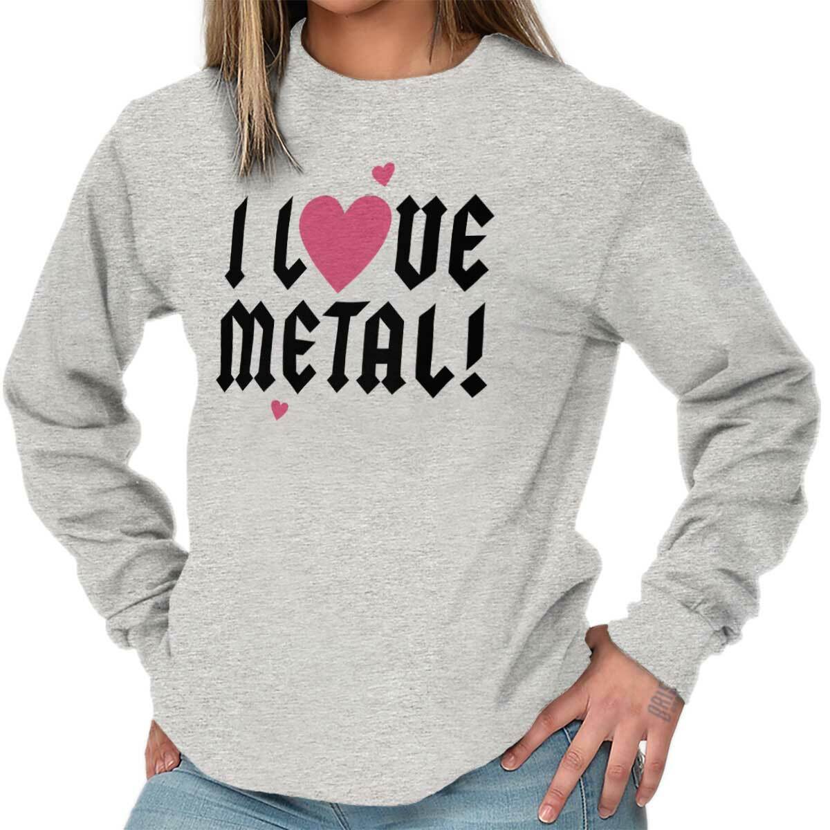 Cute I Love Metal Music Rock And Roll Guitar Long Sleeve T Shirt Tees For Women