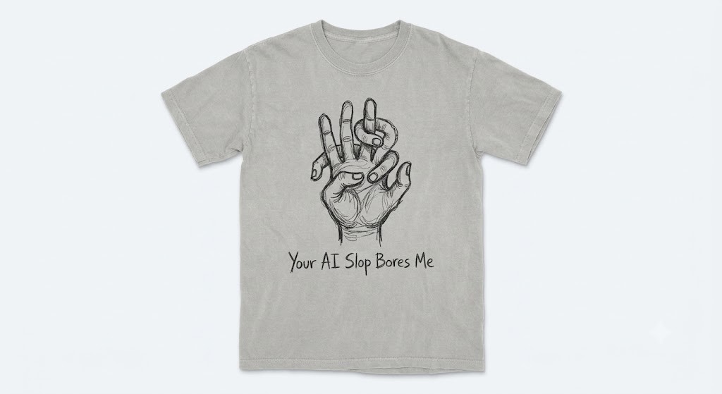 GROTESQUE AI ERROR DOODLE HAND YOUR AI SLOP BORES ME VINTAGE WASH T-SHIRT