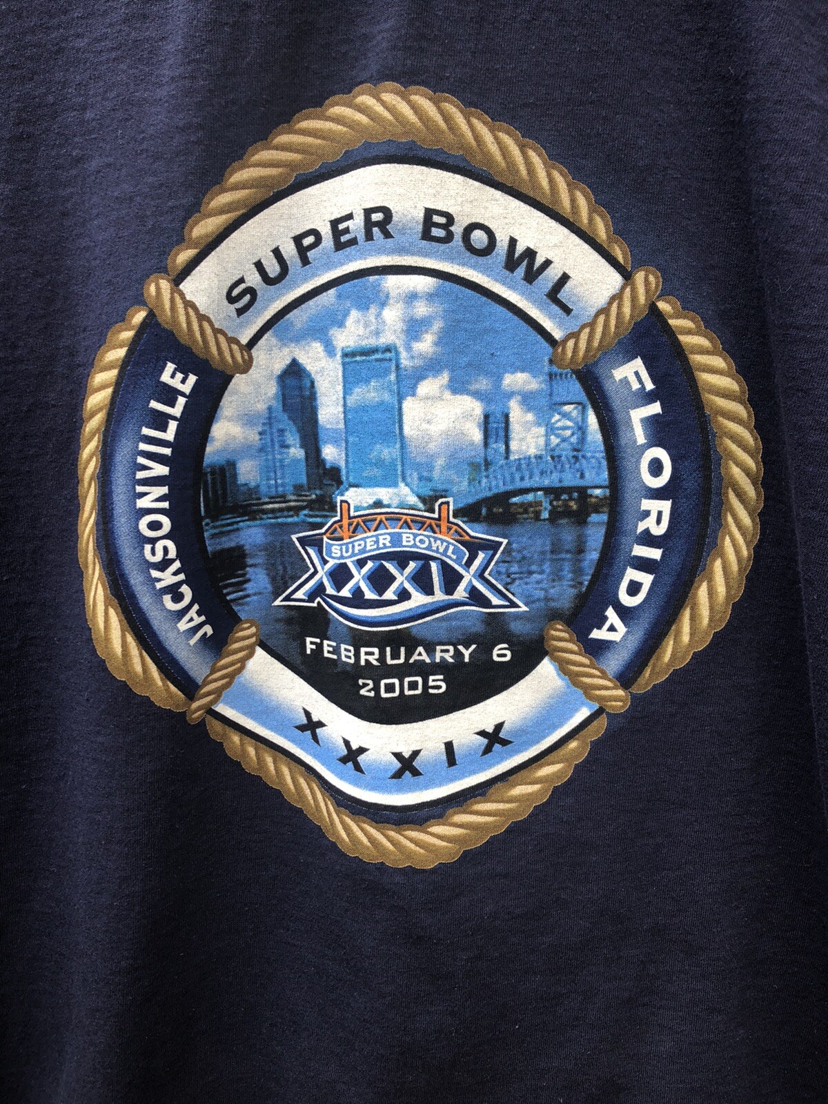VTG Super Bowl XXXIX T-Shirt Large Jacksonville Florida Nautical Logo 2005 NFL